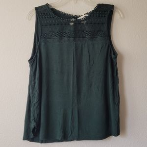 H&M Green Lace Tank Top Sleeveless Shirt Forest Green